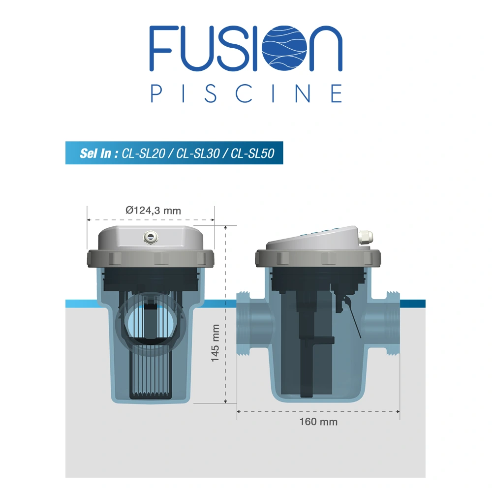 Dimensions électrolyseur au sel sel in modèles CL-SL20 - CL-SL30 - CL-SL50