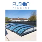 Abri piscine bas télescopique 1 côté transparent 1.40m 1 accès coulissant sur petit module