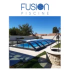 Abri piscine bas télescopique 1 façade transparente 1 côté transparent 1.40m 1 accès coulissant sur grand module